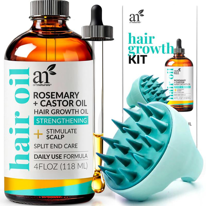 Artnaturals Scalp Detox & Grow Set - Rice Water Shampoo + Conditioner, Rosemary + Castor Hair Oil W/ Scalp Scrubber, Rosemary + Castor Scalp Treatment with Hyaluronic Acid
