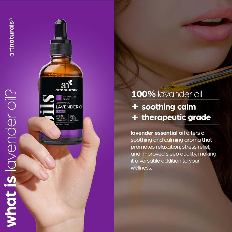 Artnaturals 100% Pure Lavender Essential Oil - (4 Fl Oz / 120Ml) - Premium Undiluted Therapeutic Grade Natural from Bulgaria - Aromatherapy for Diffuser, Skin and Hair Growth