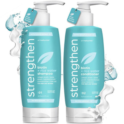 Artnaturals Scalp Detox & Grow Set - Rice Water Shampoo + Conditioner, Rosemary + Castor Hair Oil W/ Scalp Scrubber, Rosemary + Castor Scalp Treatment with Hyaluronic Acid