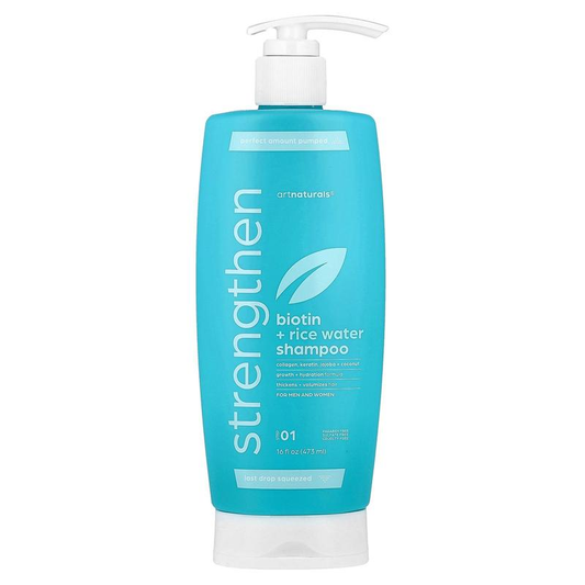 Artnaturals Biotin + Rice Water Strengthen Shampoo, for Men and Women, Step 01, 16 Fl Oz (473 Ml)